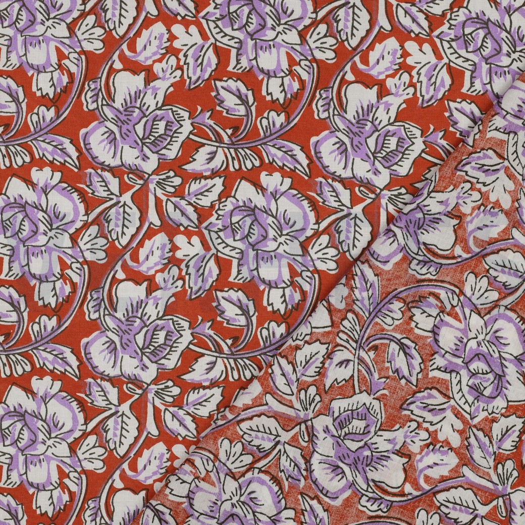 HANDCRAFTED BLOCK-PRINTED COTTON FLOWERS TERRACOTTA #7
