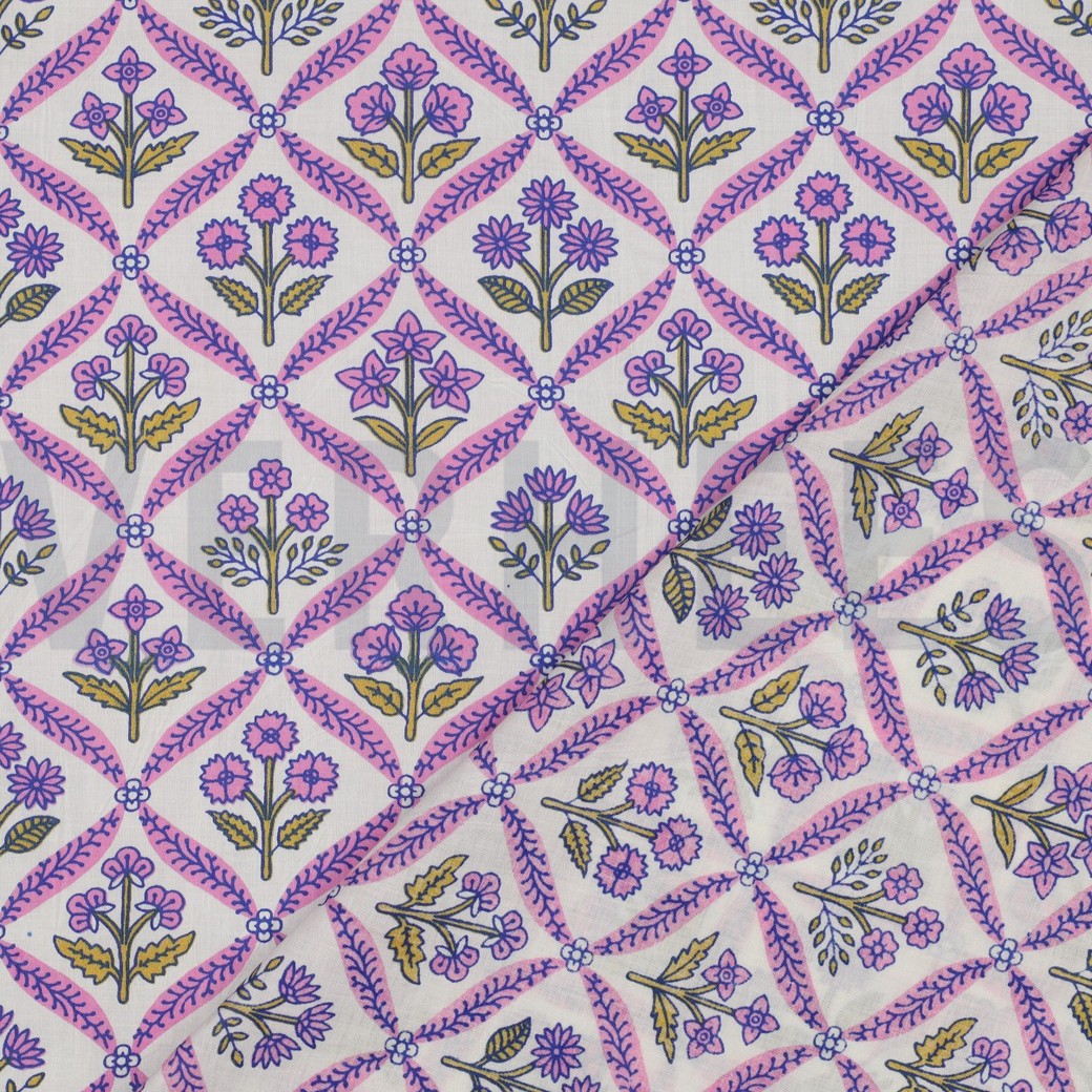 HANDCRAFTED BLOCK-PRINTED COTTON FLOWERS WHITE #7