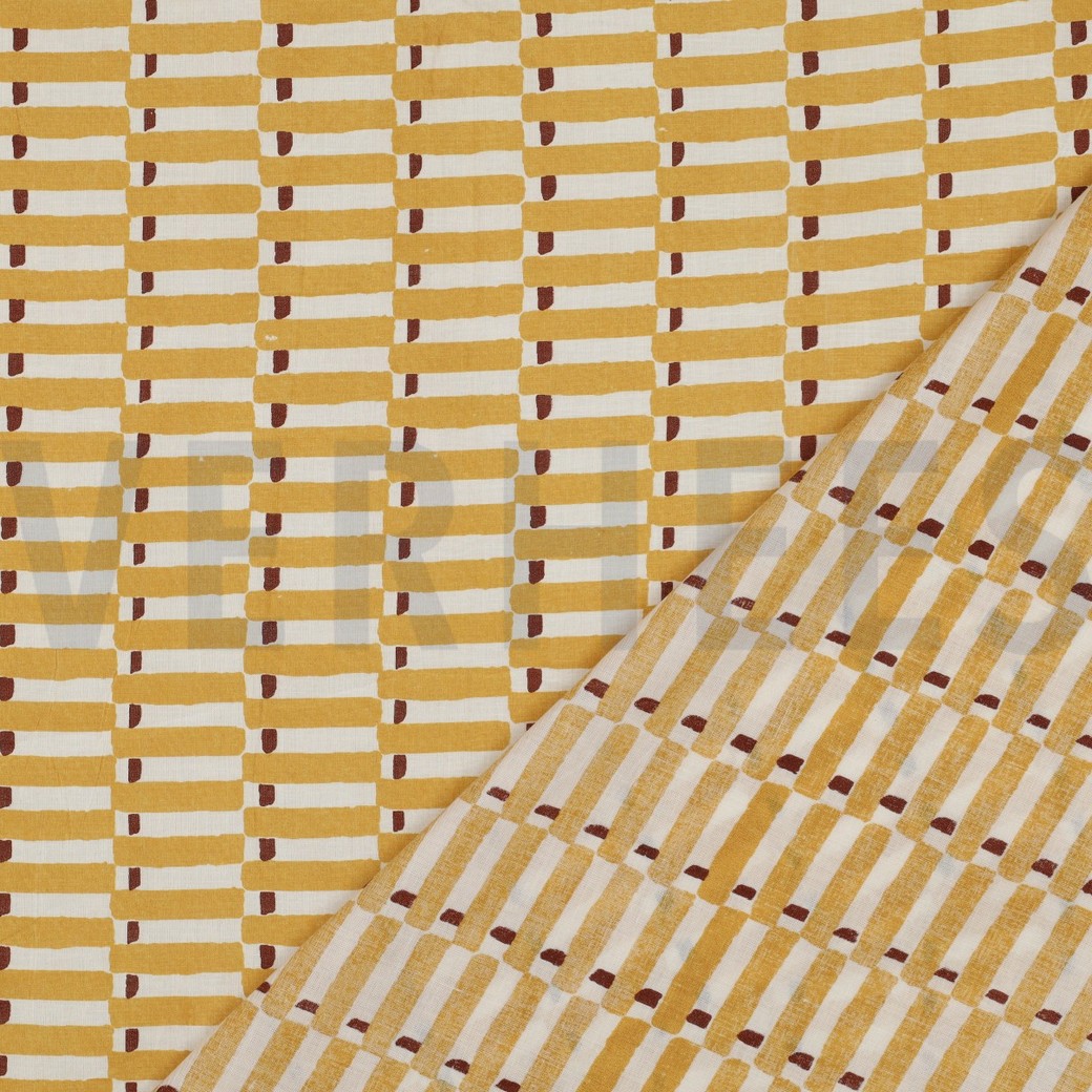 COTON IMPRIMÉ BLOCK FAIT MAIN GÉOMÉTRIQUE OCRE #7