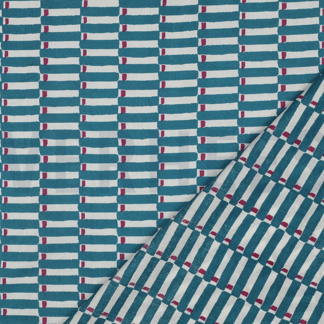 HANDCRAFTED BLOCK-PRINTED COTTON GEOMETRIC PETROL #7