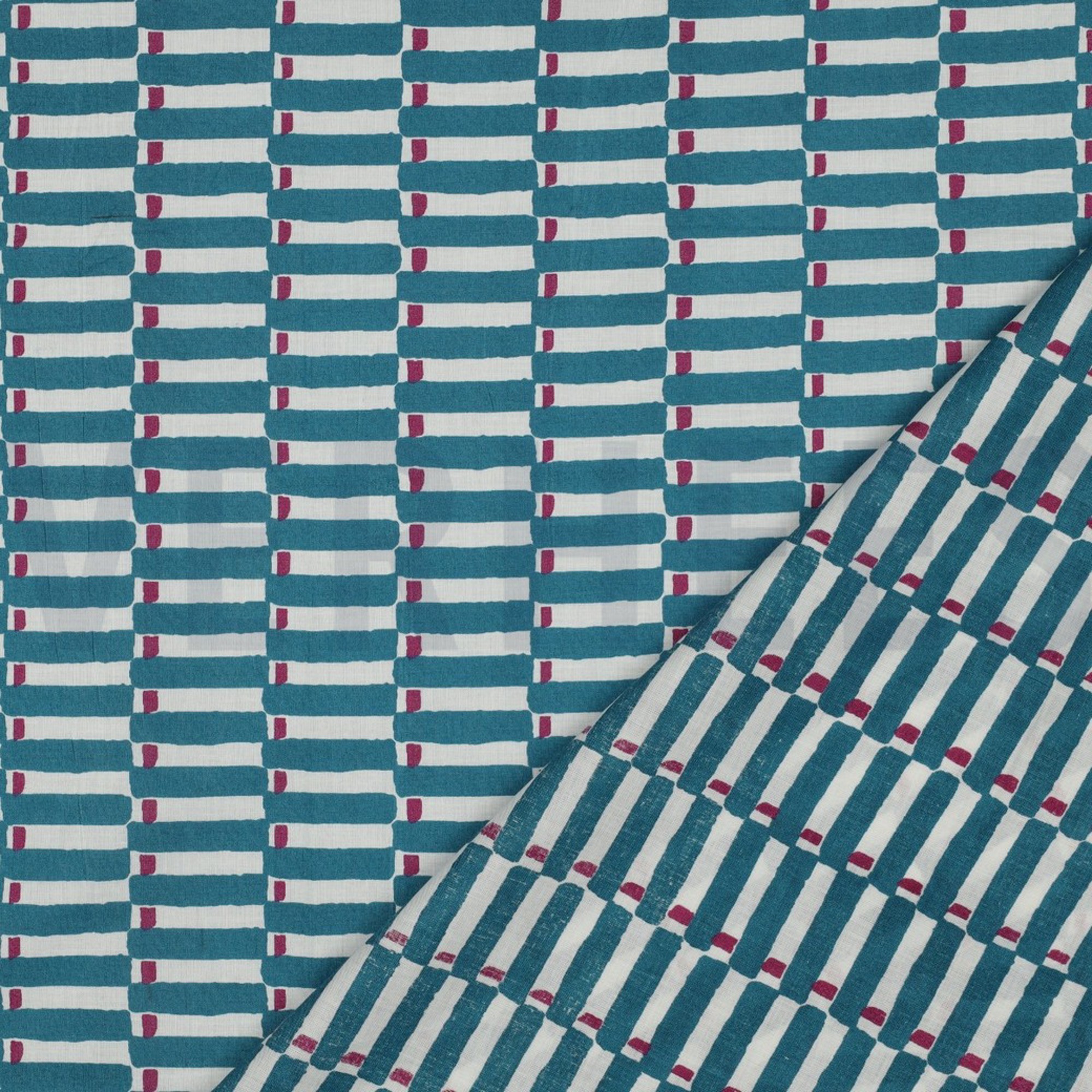 HANDGEFERTIGTE BLOCKGEDRUCKTE BAUMWOLLE GEOMETRISCH PETROL (high resolution) #4