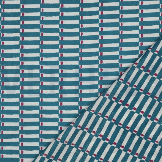 HANDGEFERTIGTE BLOCKGEDRUCKTE BAUMWOLLE GEOMETRISCH PETROL #7