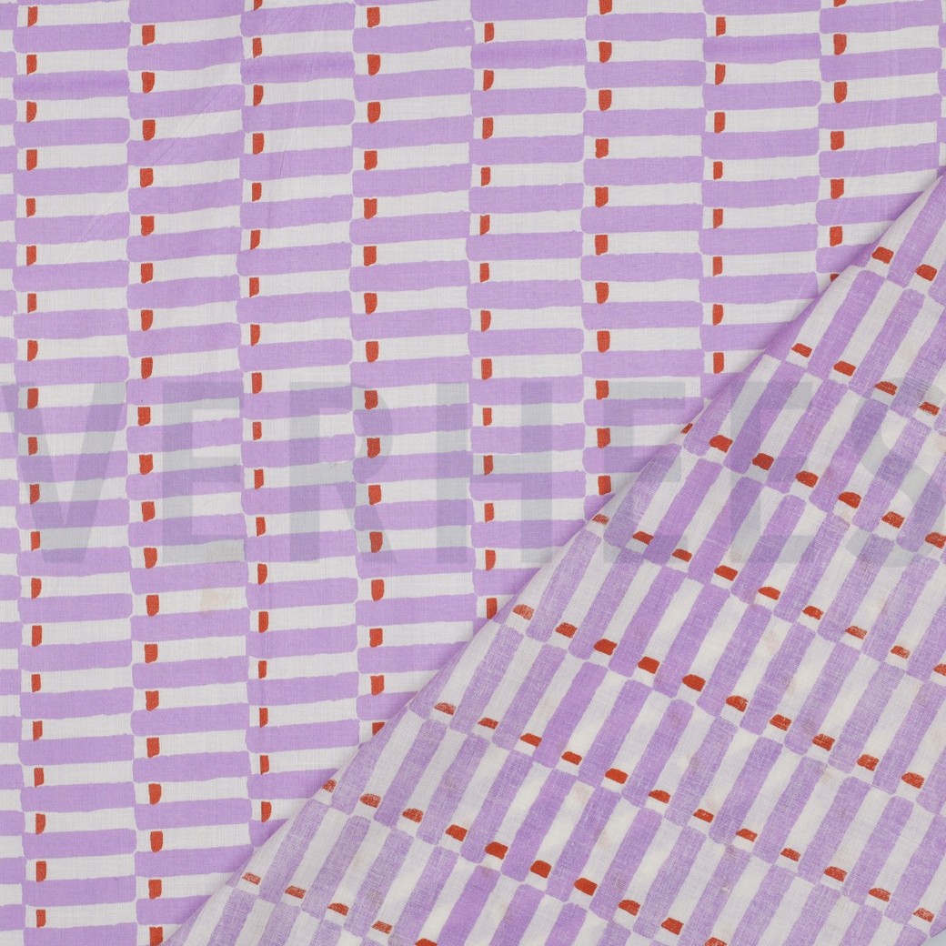 COTON IMPRIMÉ BLOCK FAIT MAIN GÉOMÉTRIQUE LILAS #7