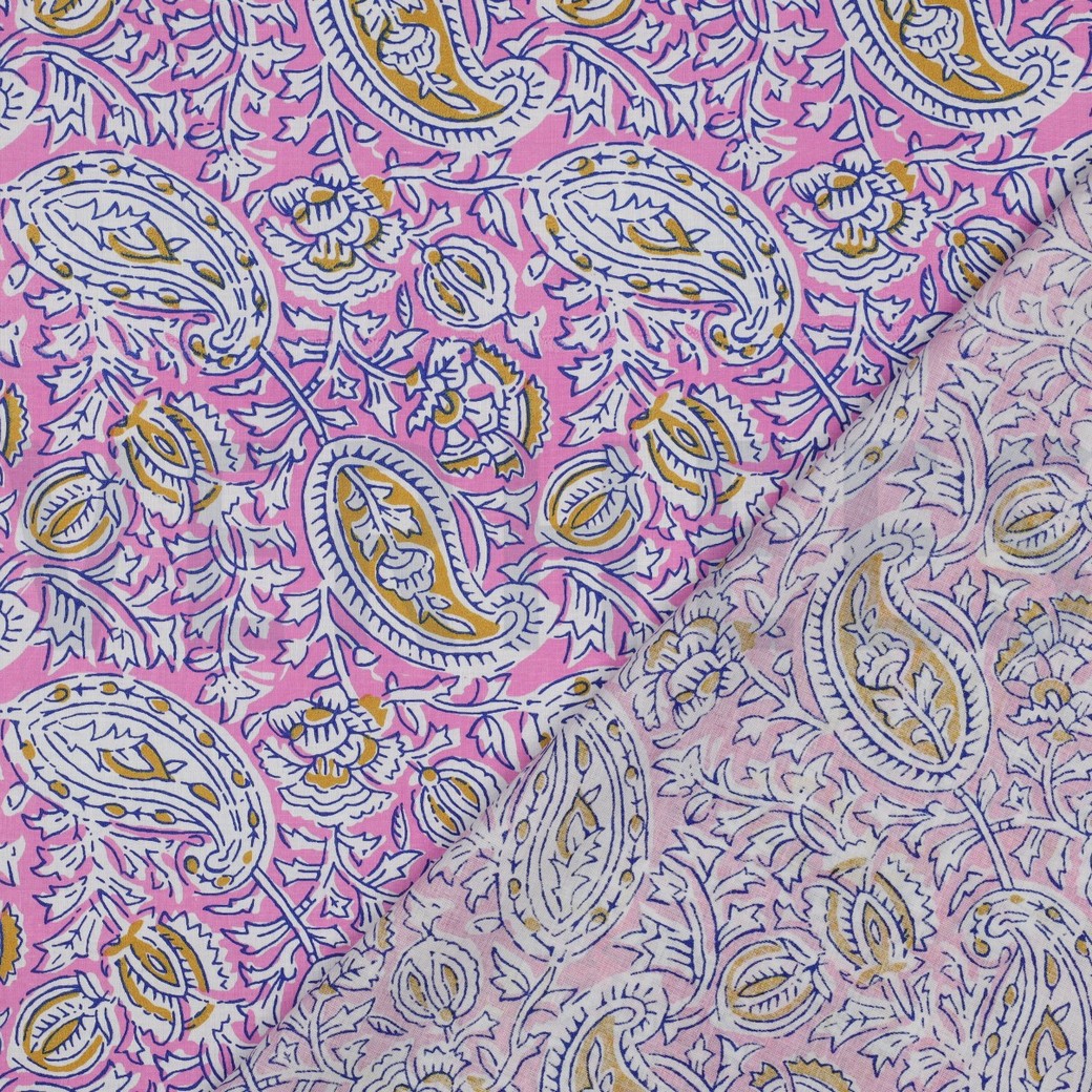 COTON IMPRIMÉ BLOCK FAIT MAIN PAISLEY ROSE #7