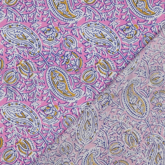 HANDGEFERTIGTE BLOCKGEDRUCKTE BAUMWOLLE PAISLEY ROSA #7