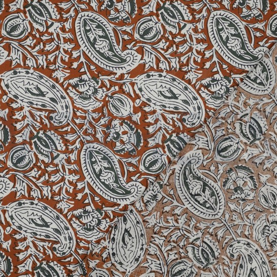 HANDGEMAAKTE BLOKPRINT KATOEN PAISLEY COGNAC #7