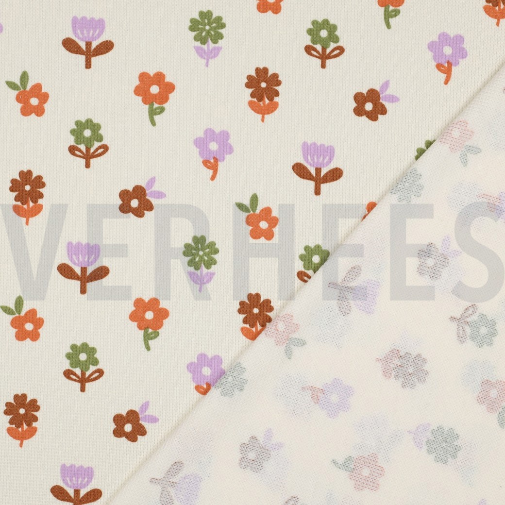JERSEY GAUFRÉ FLEURS BLANC CASSÉ #7