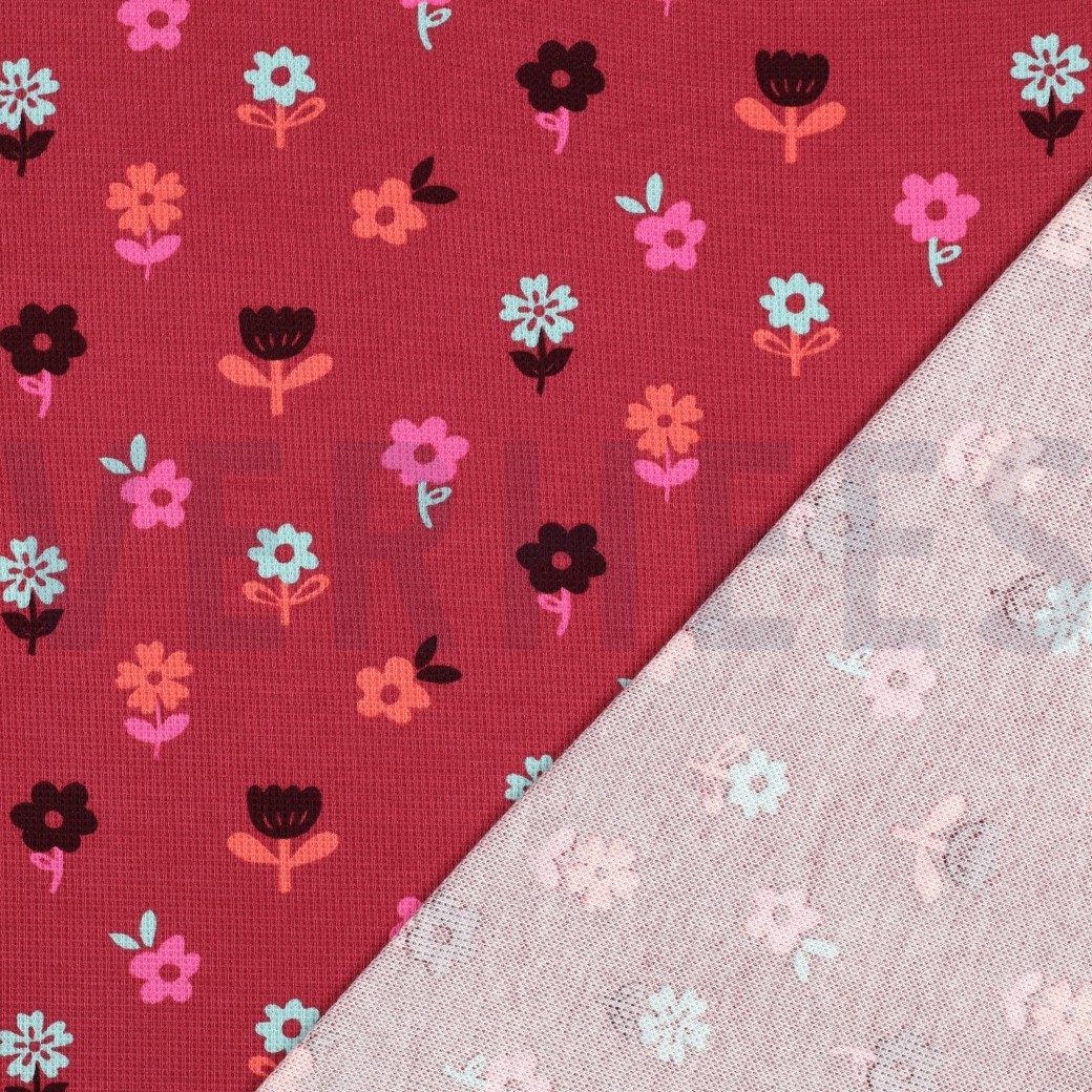WAFFLE JERSEY FLOWERS DARK RED #7