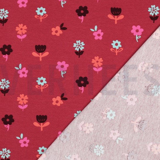 JERSEY GAUFRÉ FLEURS ROUGE FONCÉ #7