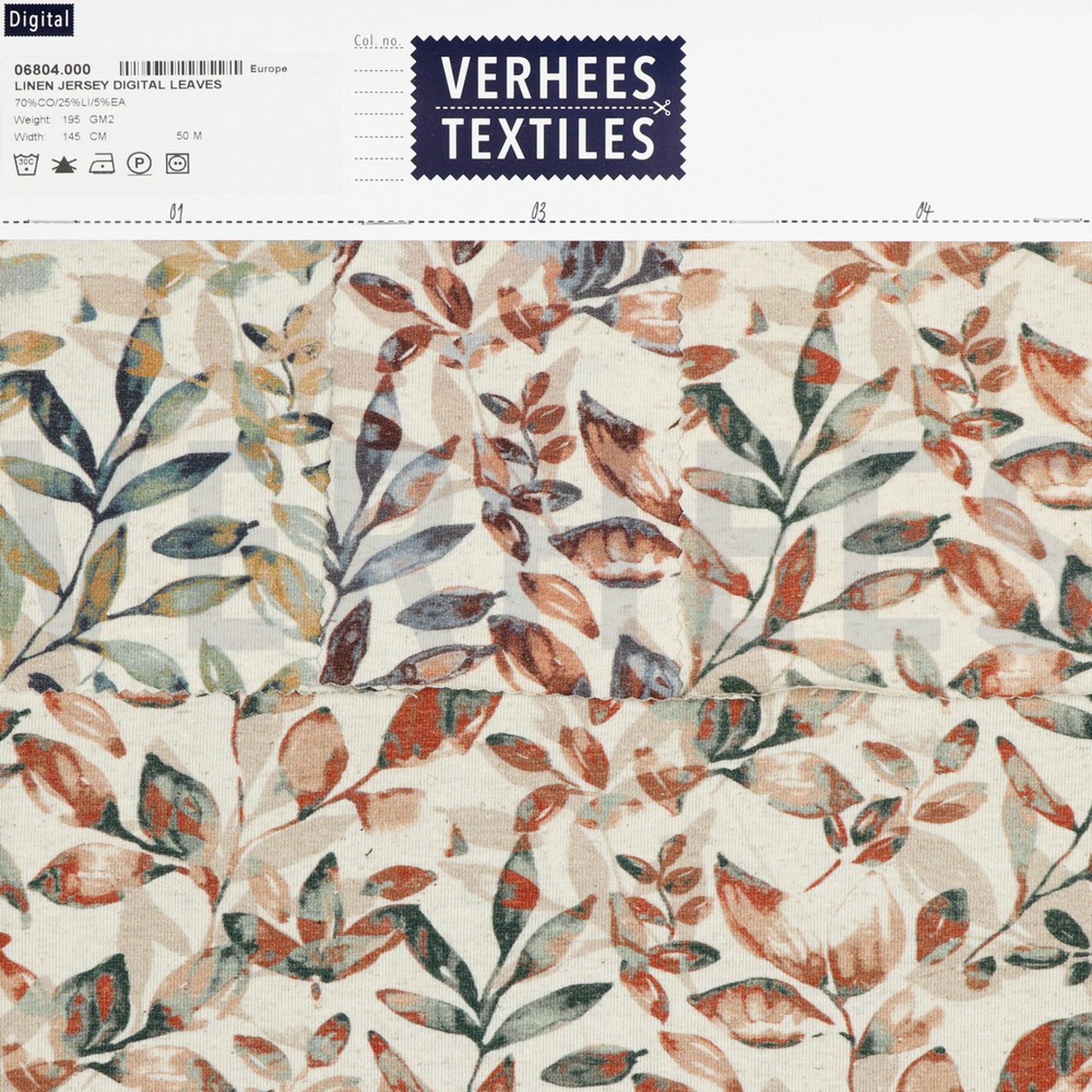 LINEN JERSEY DIGITAL LEAVES OLD GREEN/OCHRE (high resolution) #4