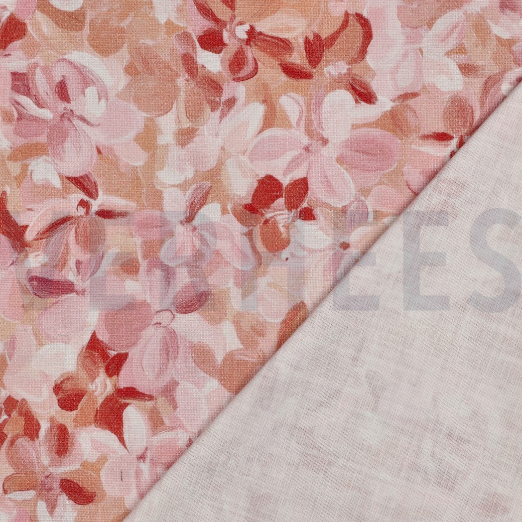 CANVAS SLUB DIGITAL FLOWERS PEACH #7