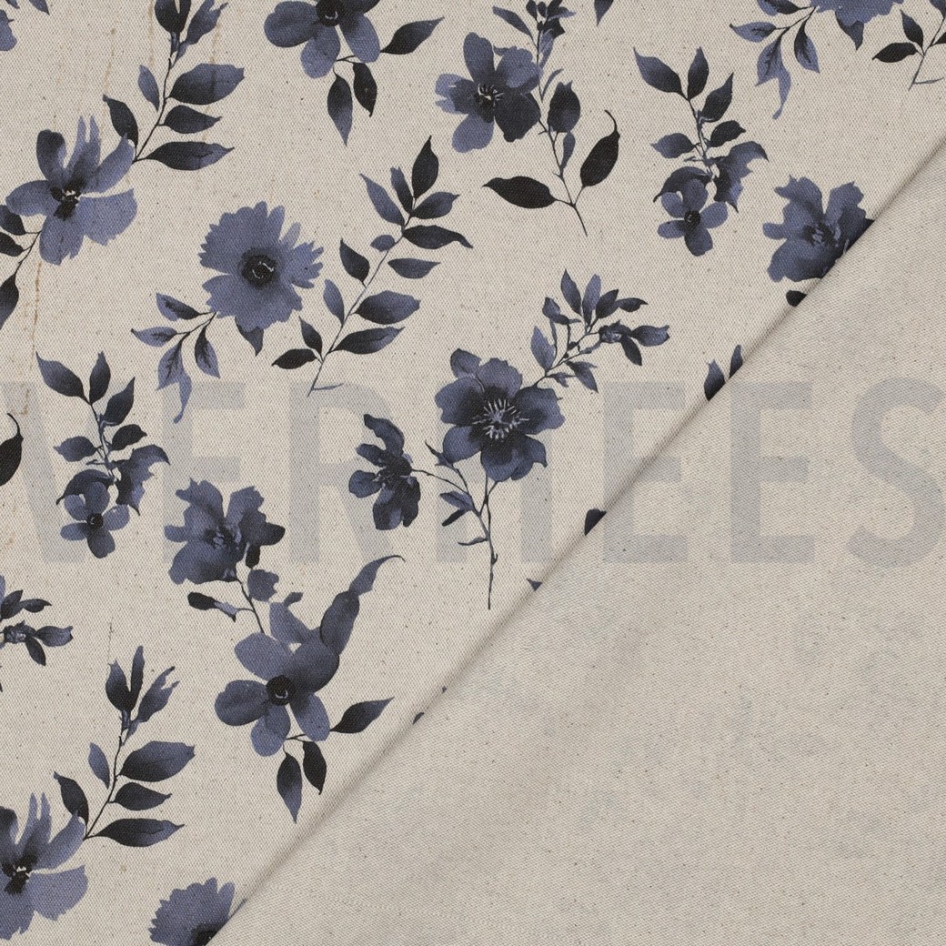 CANVAS LINEN LOOK DIGITAL FLOWERS NATURAL #7