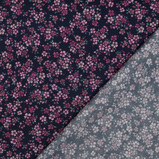 BAUMWOLLE POPELINE DIGITAL BLÜTEN MARINEBLAU #7