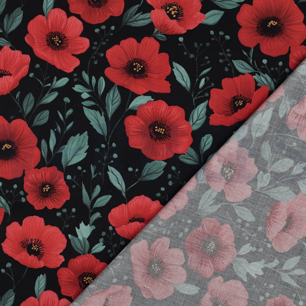 FINE POPLIN DIGITAL FLOWERS BLACK #7
