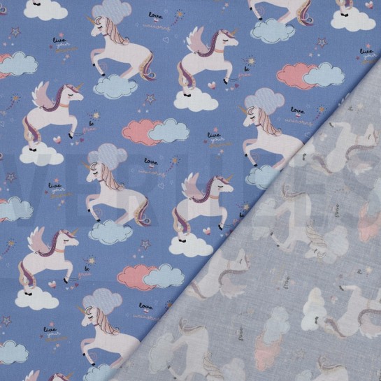 POPELINE DE COTON LICORNES BLEU #7