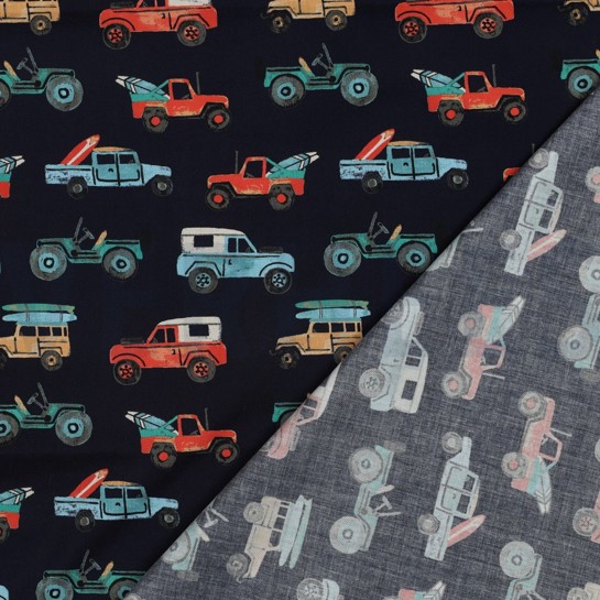 KATOENEN POPLIN DIGITAAL AUTO’S MARINEBLAUW #7