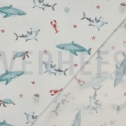 POPELINE DE COTON DIGITAL CÔTE VIE MARINE BLANC CASSÉ (thumbnail) #4