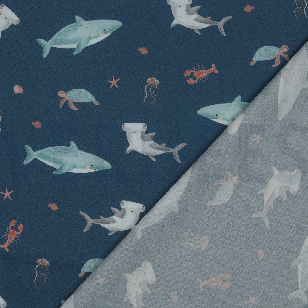 FINE POPLIN DIGITAL SEA LIFE PETROL #7