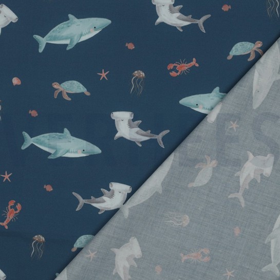 POPELINE DE COTON DIGITAL CÔTE VIE MARINE PÉTROLE #7