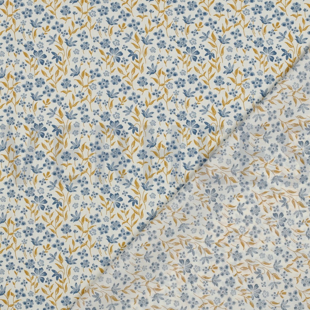 FINE POPLIN FLOWERS BLUE #7
