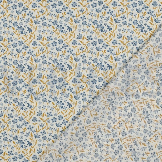POPELINE DE COTON FLEURS BLEU #7