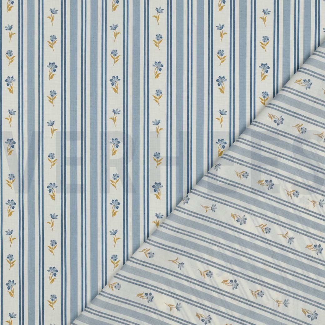 FINE POPLIN FLOWERS BLUE #7