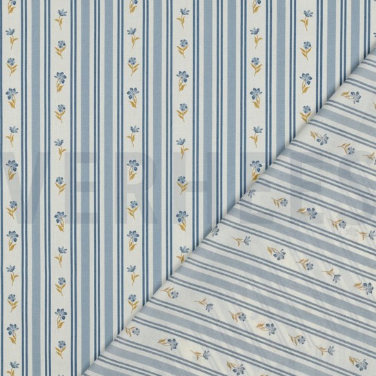 POPELINE DE COTON FLEURS BLEU #7