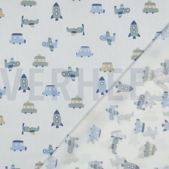 KATOENEN POPLIN VOERTUIGEN WIT #7