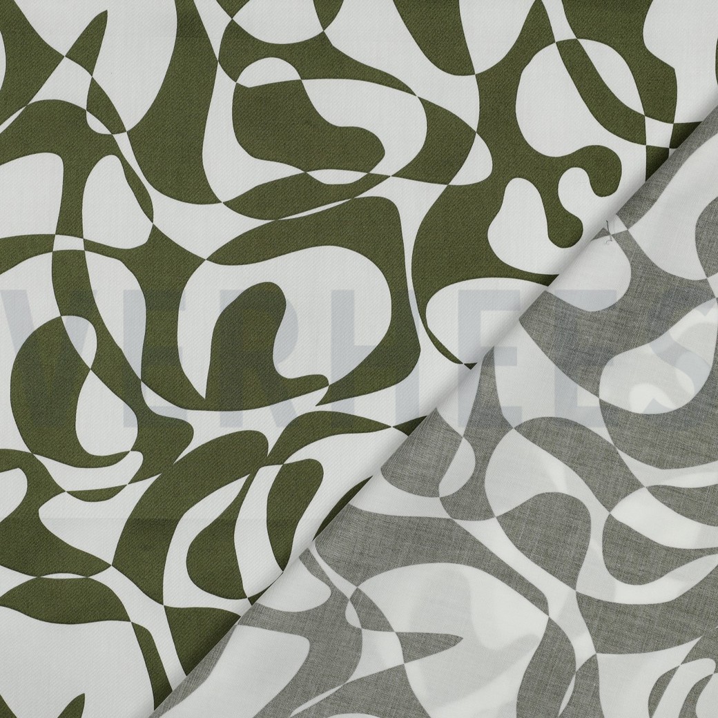 BAUMWOLLE SATIN ABSTRACT ARMEEGRÜN #7