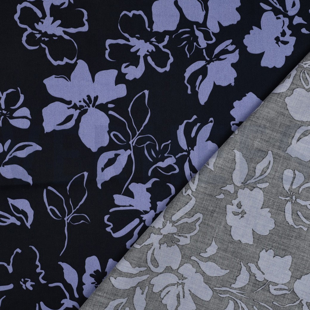 BAUMWOLLE SATIN BLUMEN MARINEBLAU #7