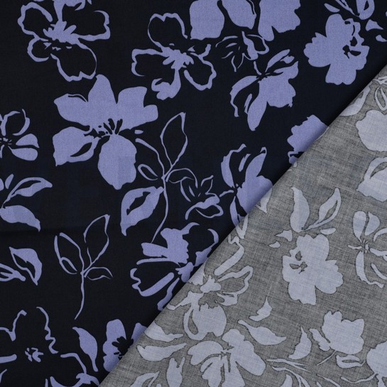 KATOEN SATIJN BLOEMEN MARINEBLAUW #7