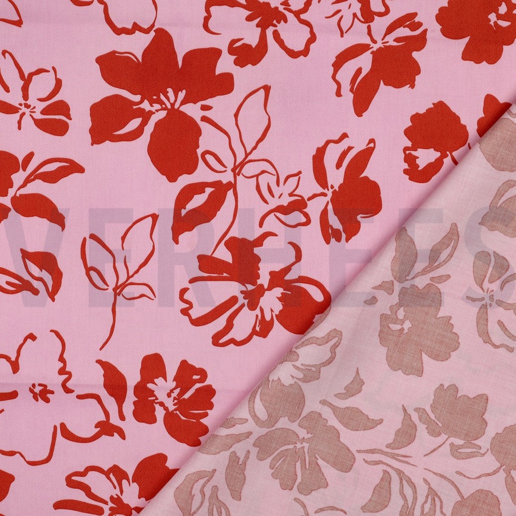 BAUMWOLLE SATIN BLUMEN HELLROSA #7