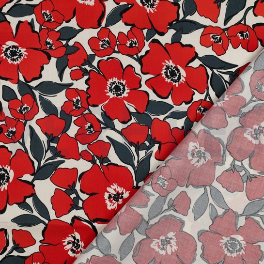 KATOEN SATIJN BLOEMEN GEBROKEN WIT #7