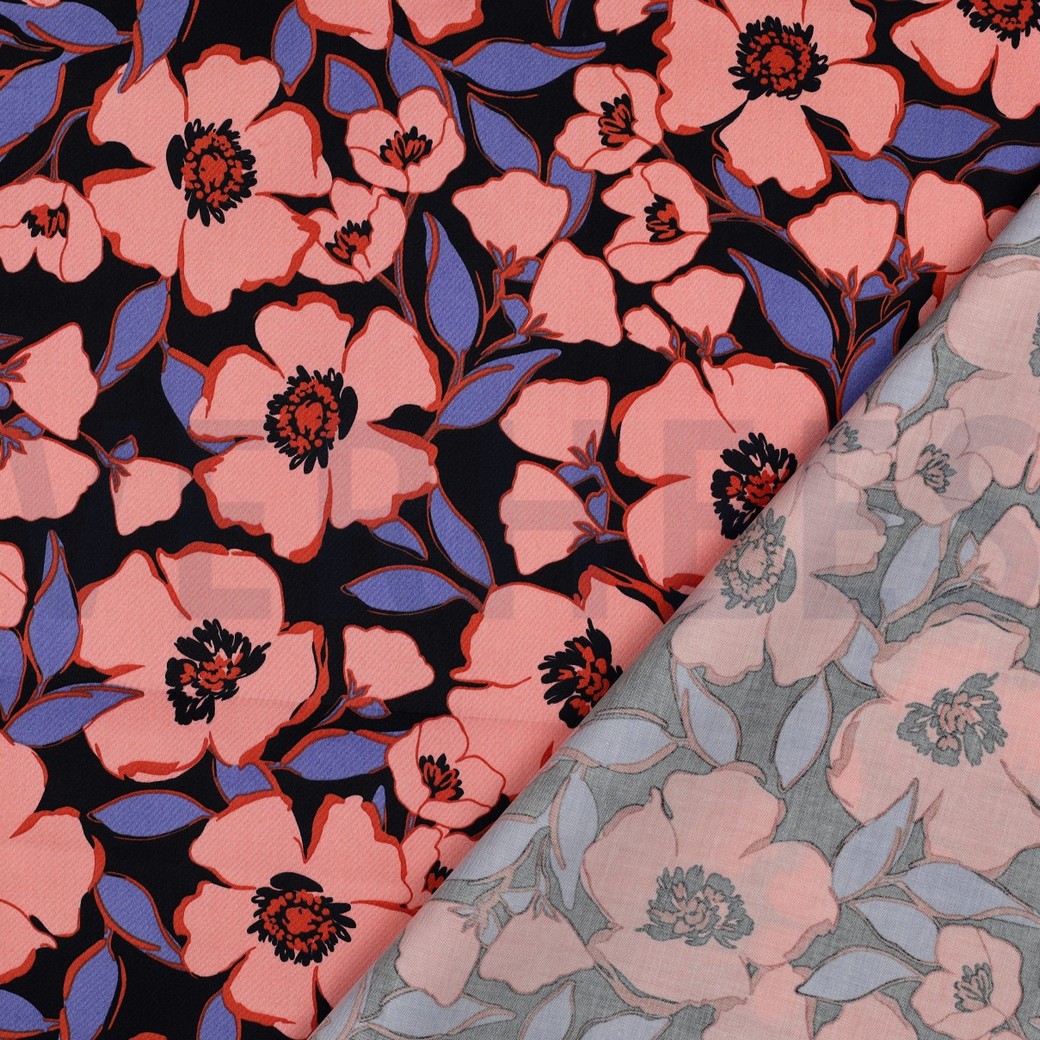 COTON SATIN FLEURS BLEU MARINE #7