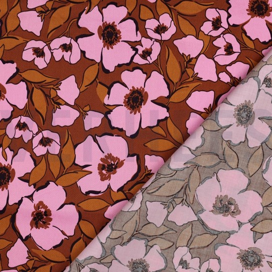 KATOEN SATIJN BLOEMEN KARAMEL #7