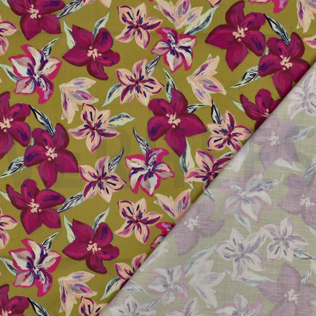 BAUMWOLLE SATIN DIGITAL BLUMEN OCKER #7