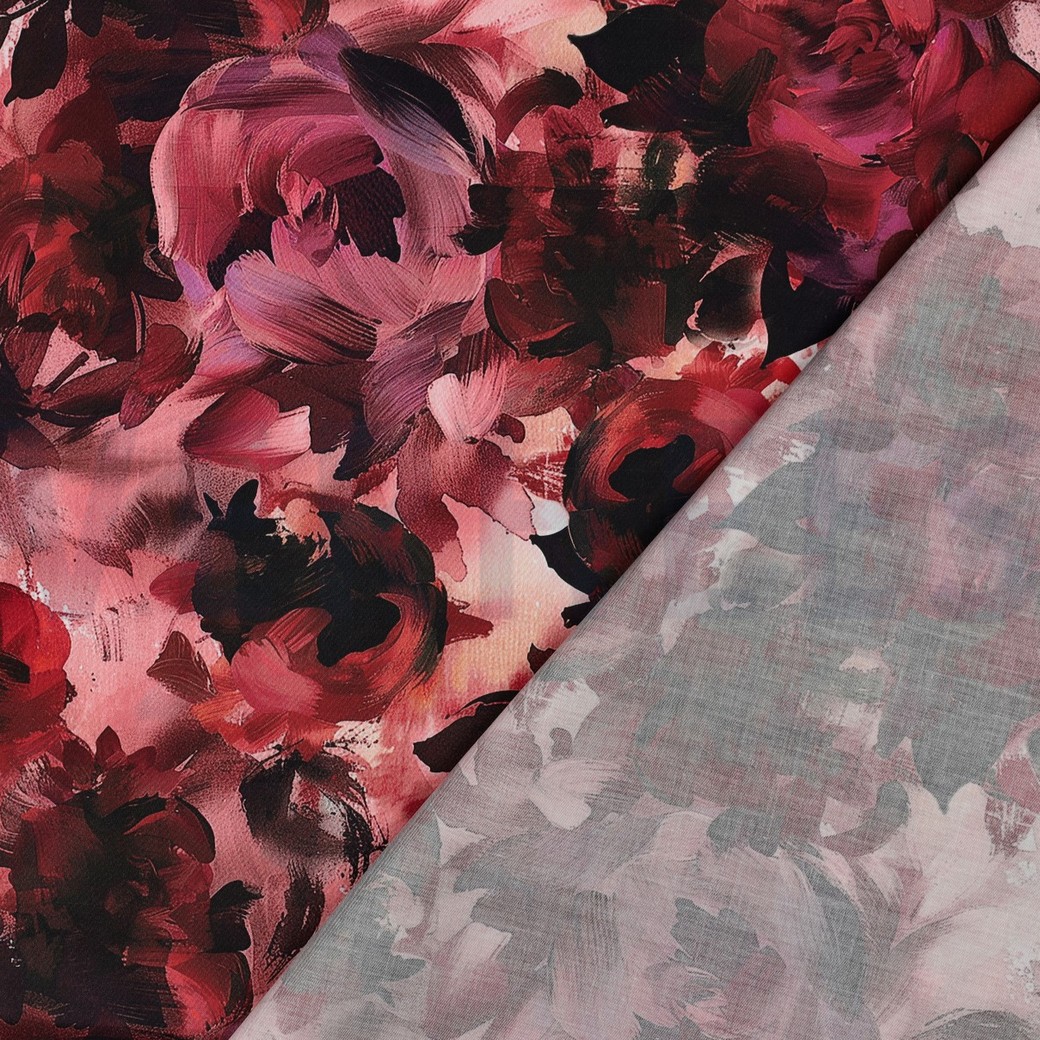 COTON SATIN DIGITAL FLEURS ROUGE FONCÉ #7