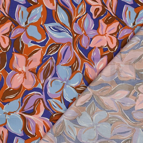 COTTON VISCOSE FLOWERS DARK PETROL #7
