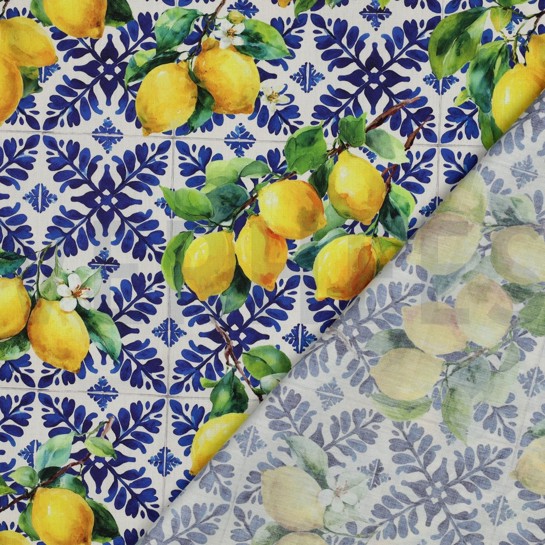 BAUMWOLLE VISKOSE DIGITAL ZITRONEN BLAU #7