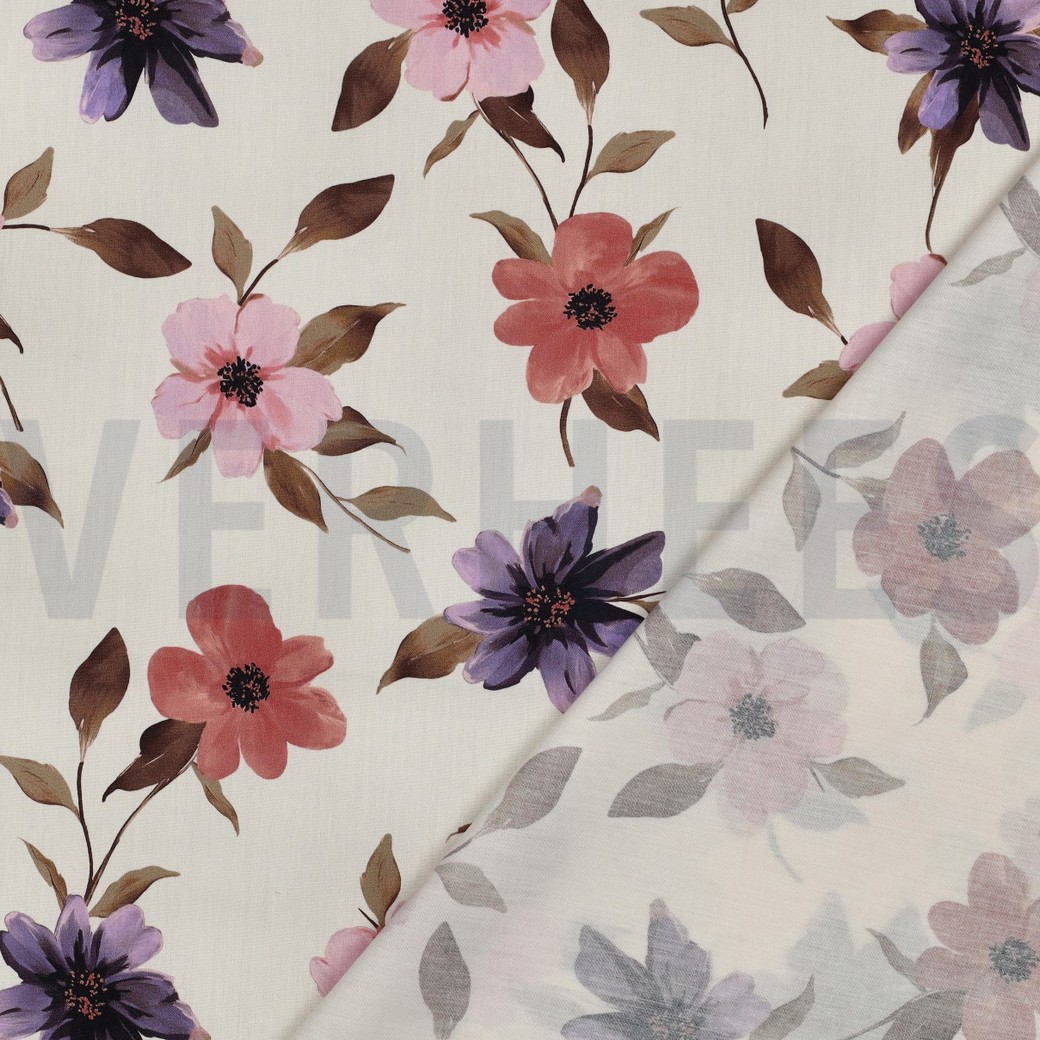 COTON VISCOSE DIGITAL FLEURS BLANC CASSÉ #7