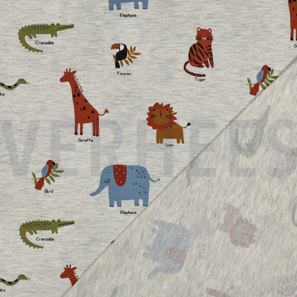 JERSEY MELANGE SAFARI ANIMALS LIGHT GREY #7