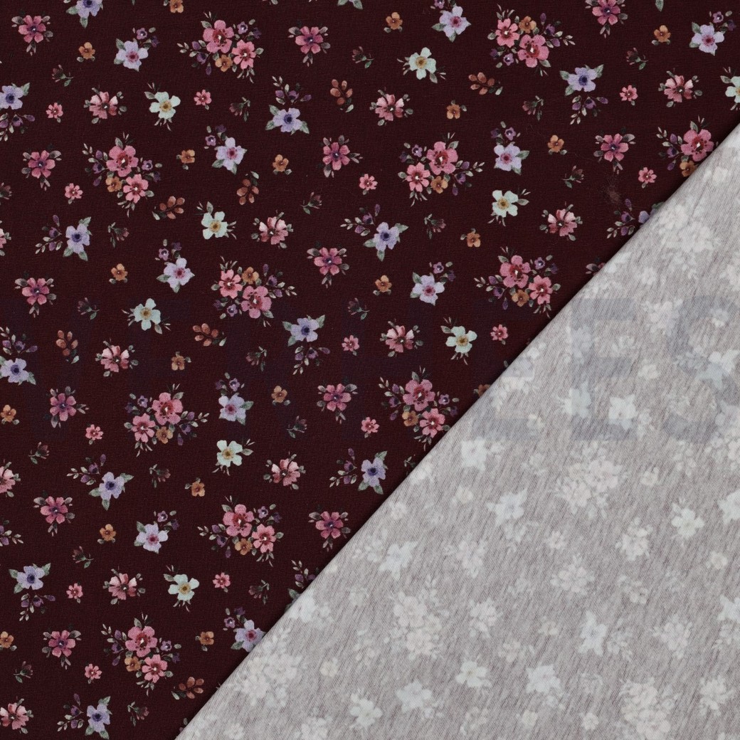 JERSEY DIGITAL BLUMEN BORDEAUXROT #7