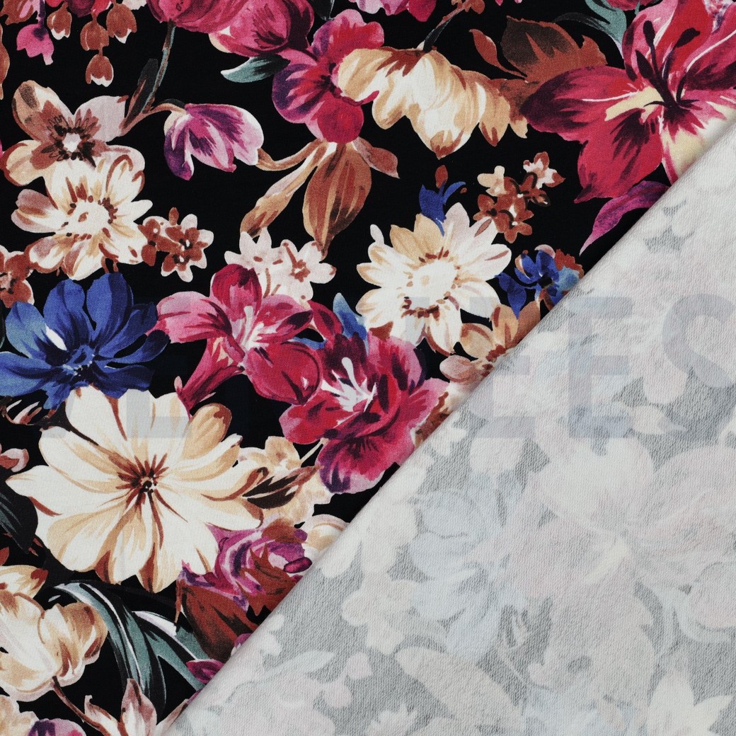FRENCH TERRY DIGITAL BLUMEN SCHWARZ #7