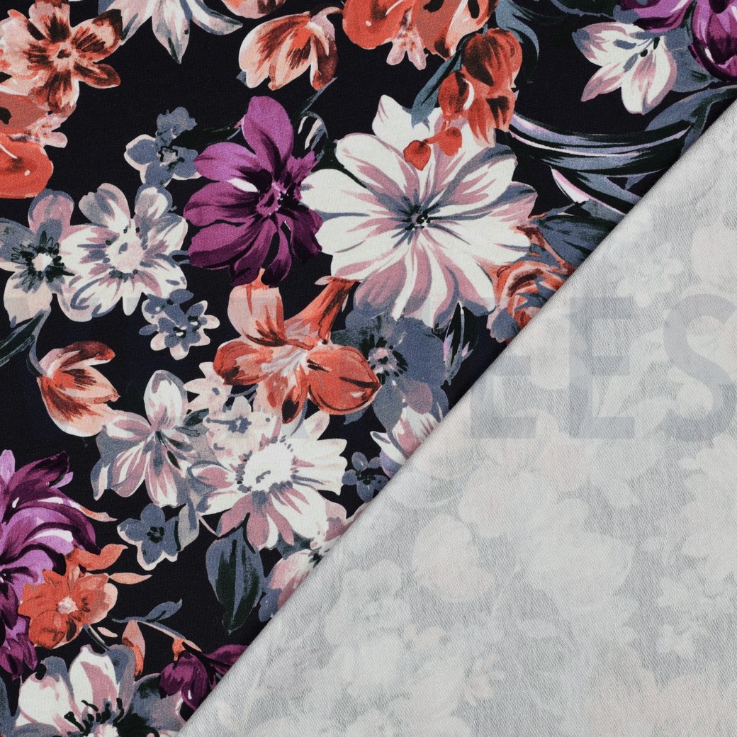 FRENCH TERRY DIGITAL BLUMEN MARINEBLAU #7