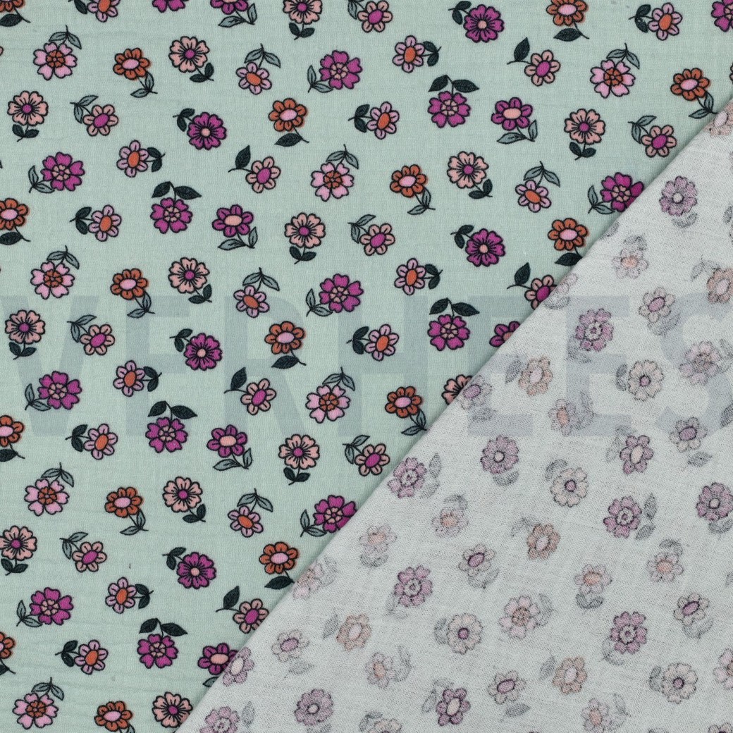 DOUBLE GAUZE BLOEMEN MINT #7