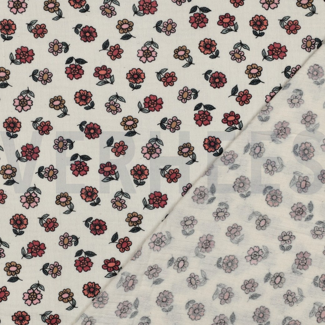 DOUBLE GAUZE BLOEMEN ECRU #7