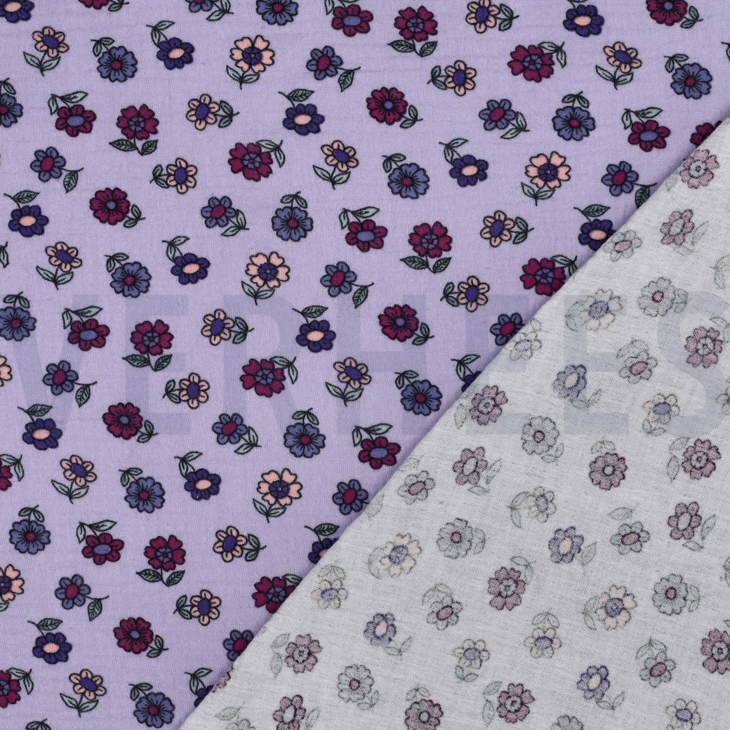 DOUBLE GAUZE BLOEMEN LILA #7