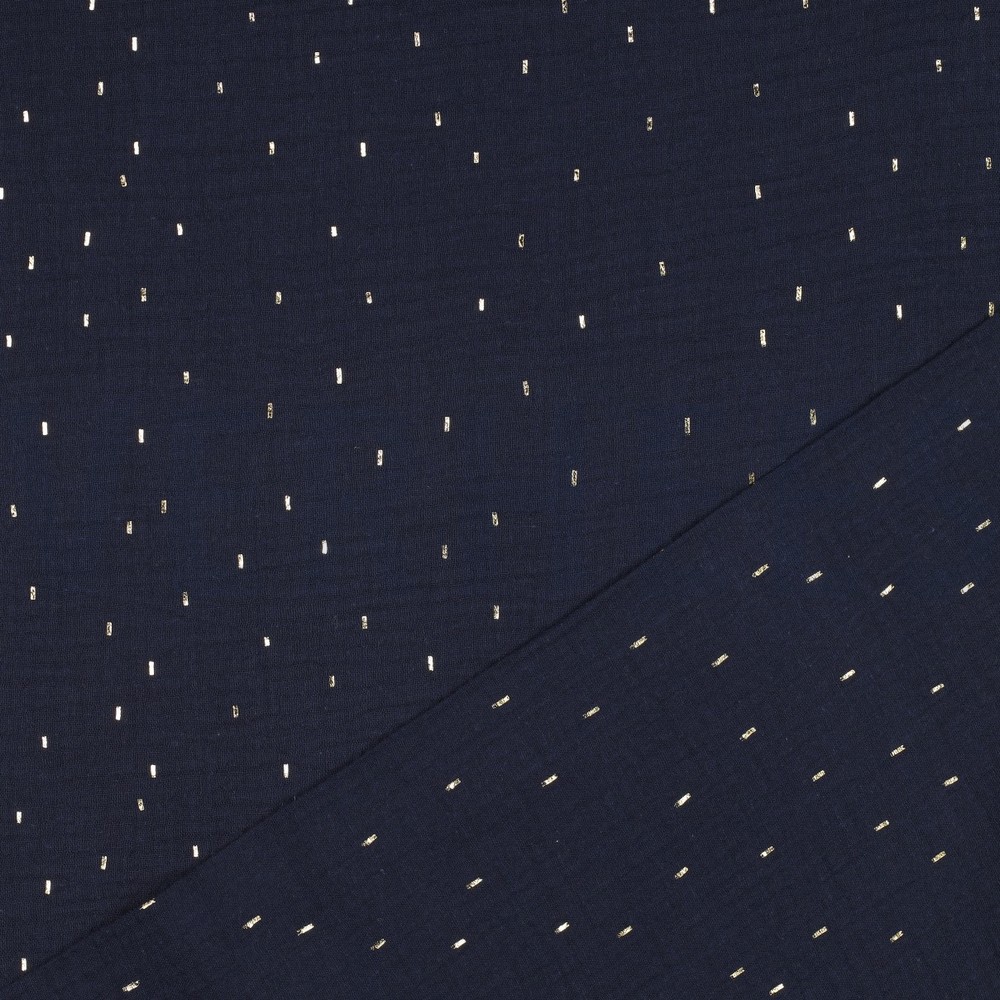 DOUBLE GAZE DE COTON FOIL RAYURES BLEU MARINE/OR #7