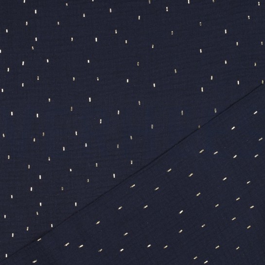 MUSSELIN FOLIE STREIFEN MARINEBLAU/GOLD #7