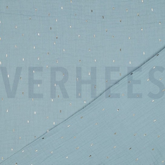 DOUBLE GAUZE FOIL STRIPES CYAN/GOLD #7